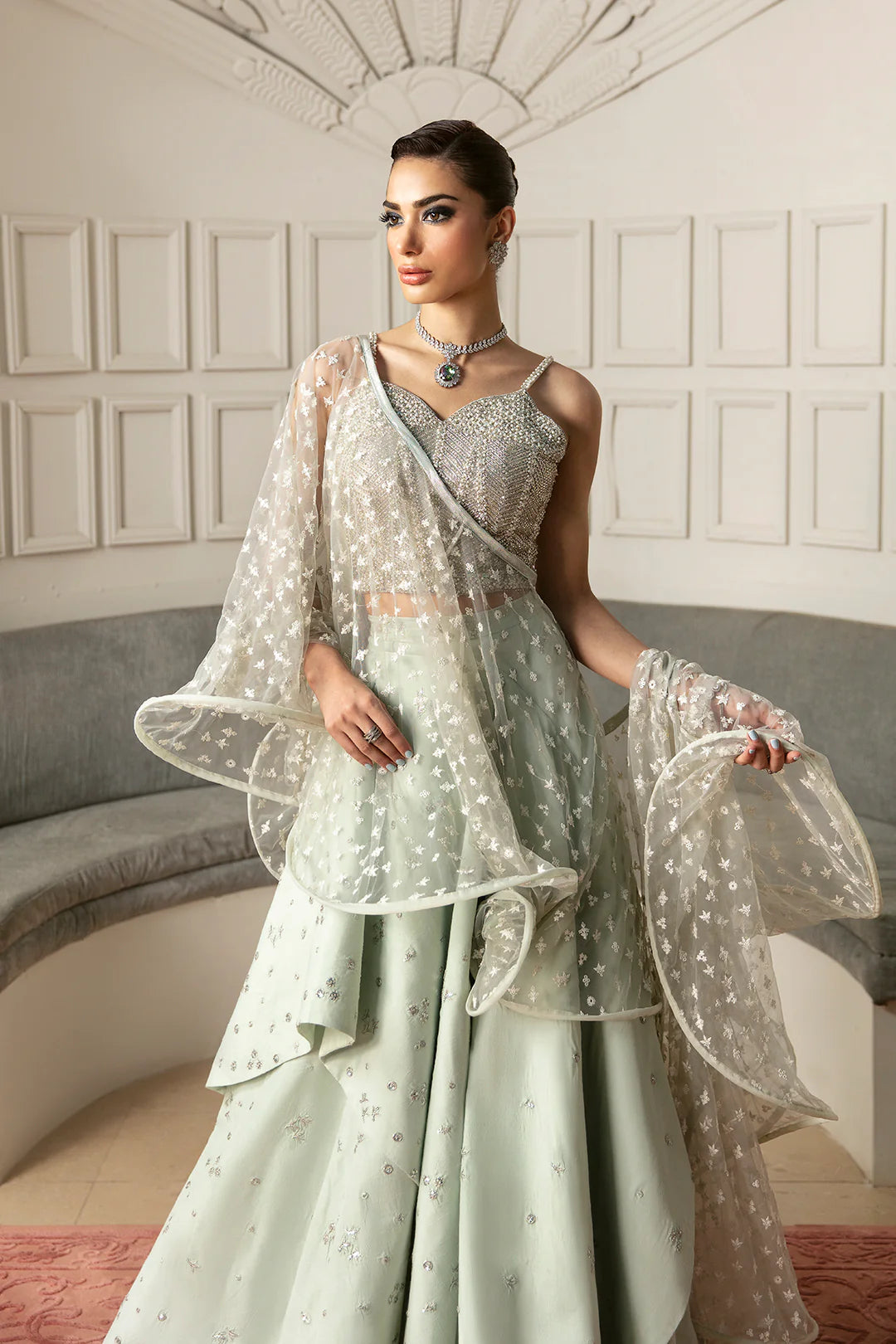 Meeka | Mint Green Embellished Lehenga Choli