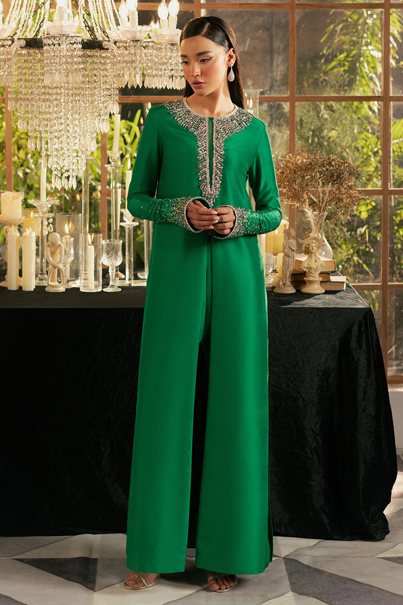 Mystique | Dark Green Korean Silk Embellished Suit