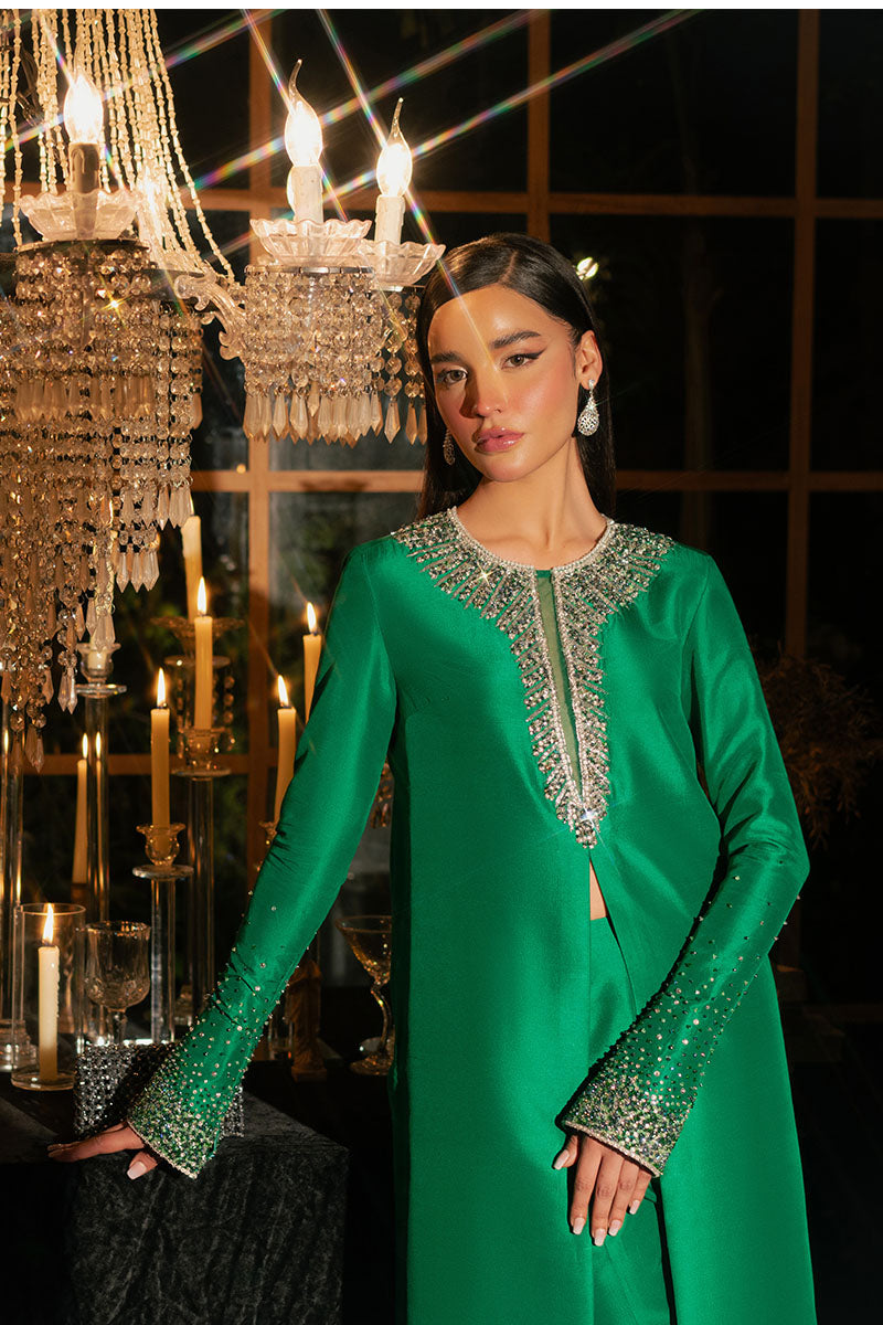 Mystique | Dark Green Korean Silk Embellished Suit