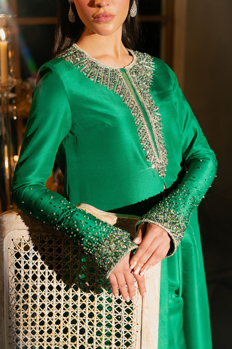 Mystique | Dark Green Korean Silk Embellished Suit