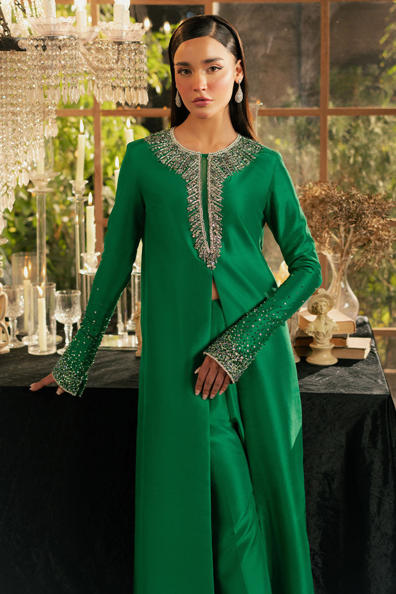 Mystique | Dark Green Korean Silk Embellished Suit