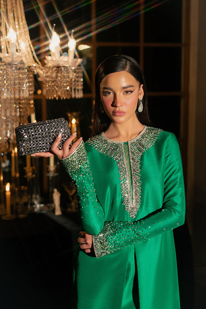 Mystique | Dark Green Korean Silk Embellished Suit