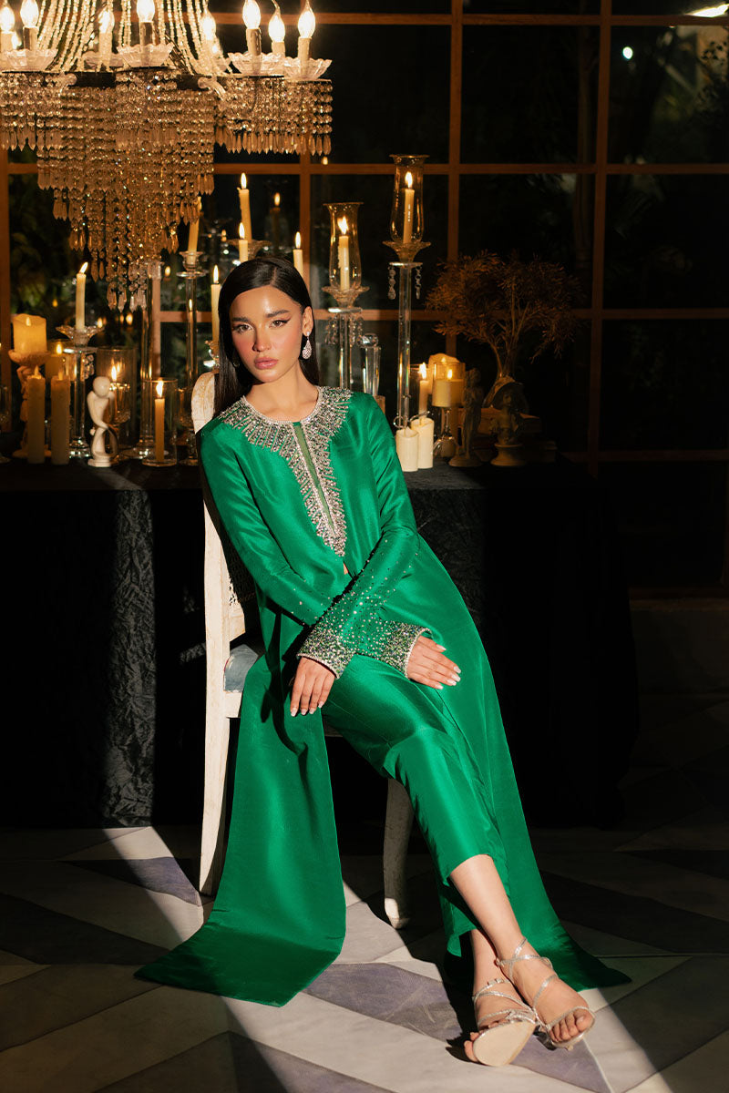 Mystique | Dark Green Korean Silk Embellished Suit