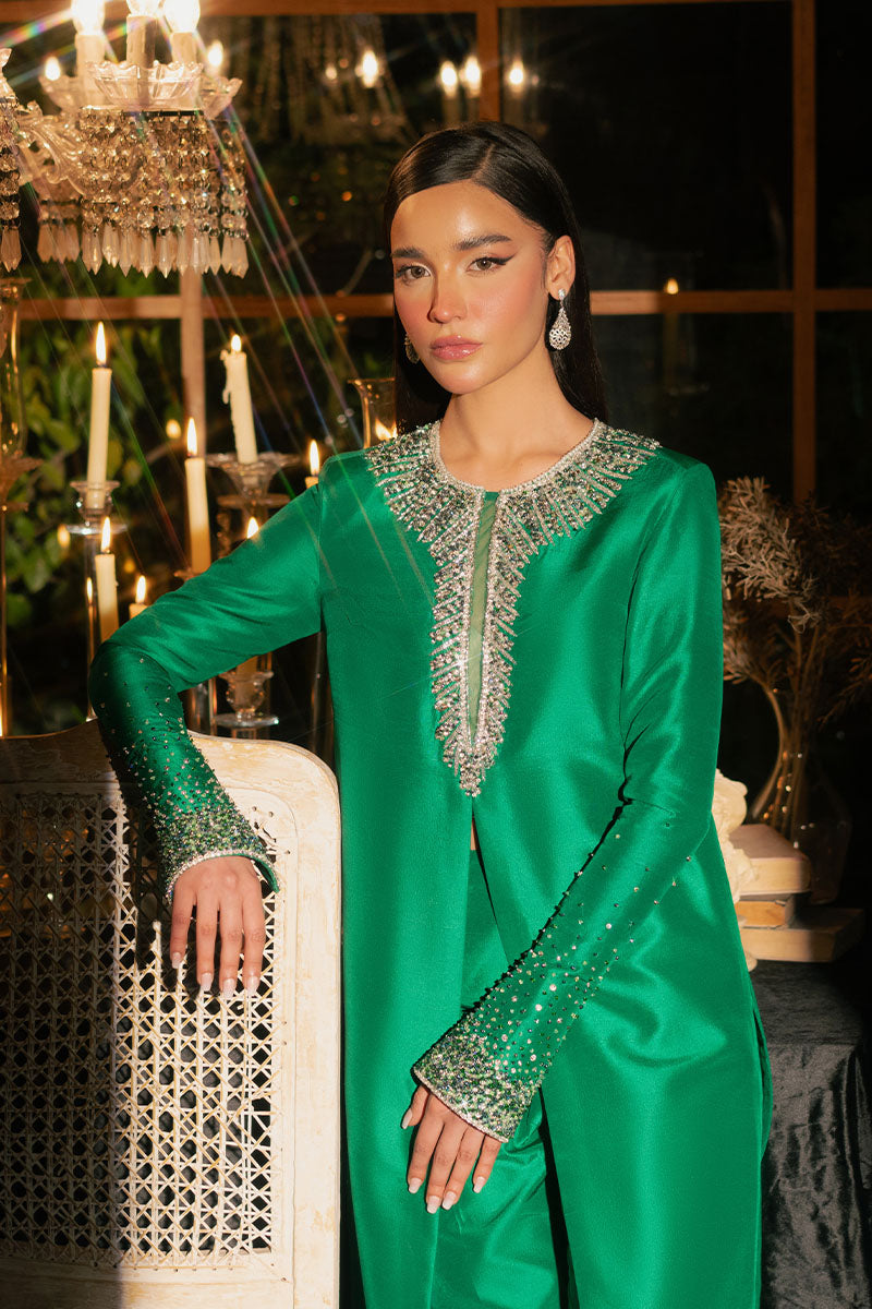 Mystique | Dark Green Korean Silk Embellished Suit