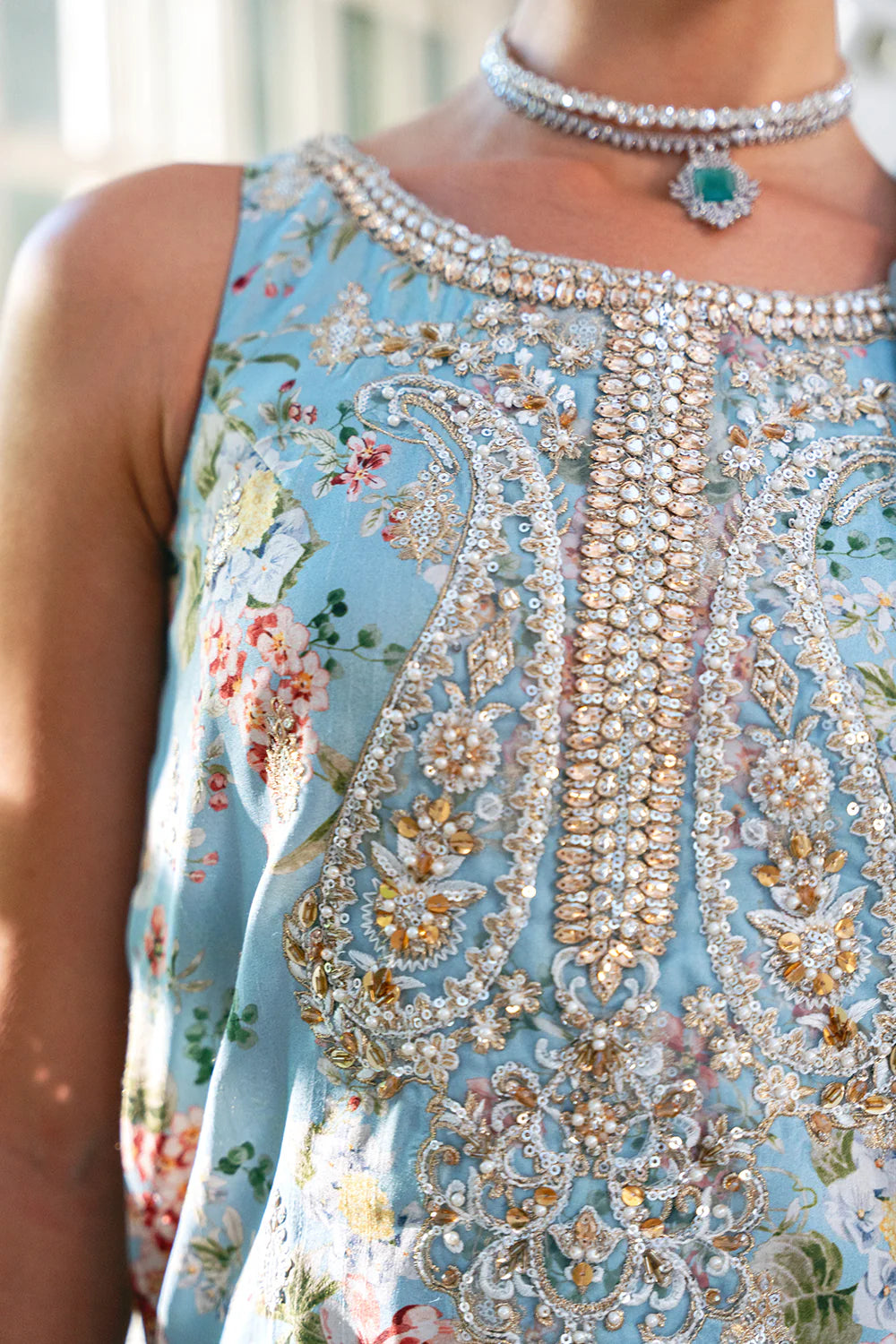 Saira Rizwan | Ice Blue Silk Embellished Gharara