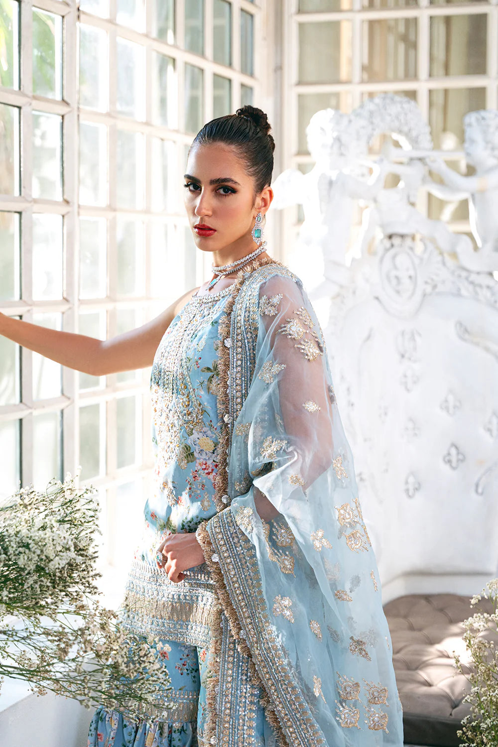Saira Rizwan | Ice Blue Silk Embellished Gharara
