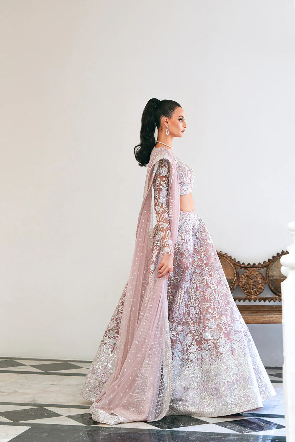 Saira Rizwan | Lilac Net Hand Embellished Lehenga