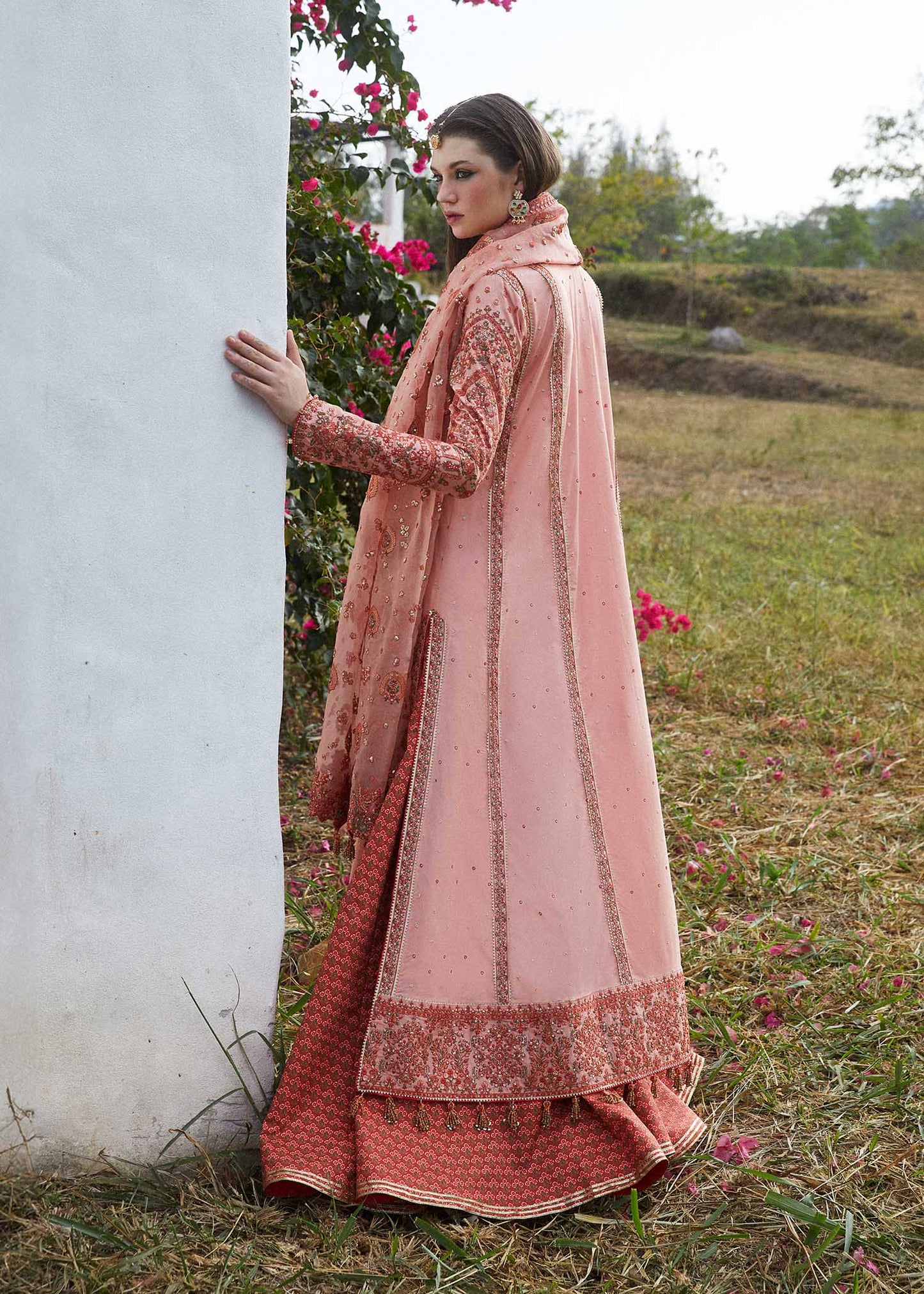Hussain Rehar | Peach Embroidered Lawn Sharara