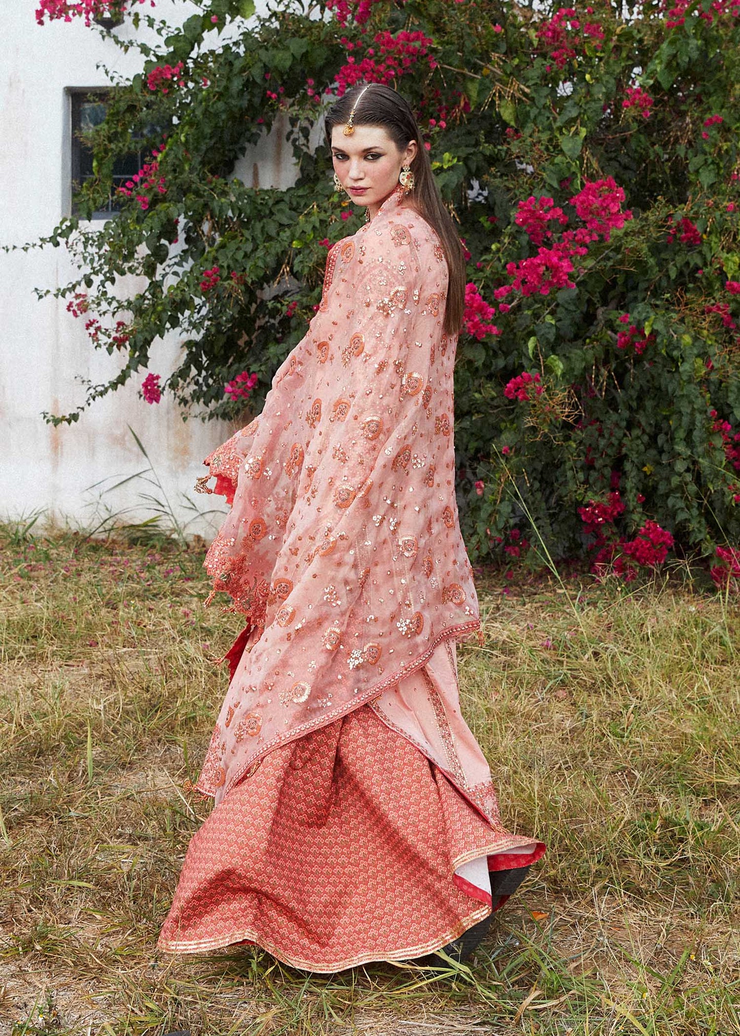 Hussain Rehar | Peach Embroidered Lawn Sharara