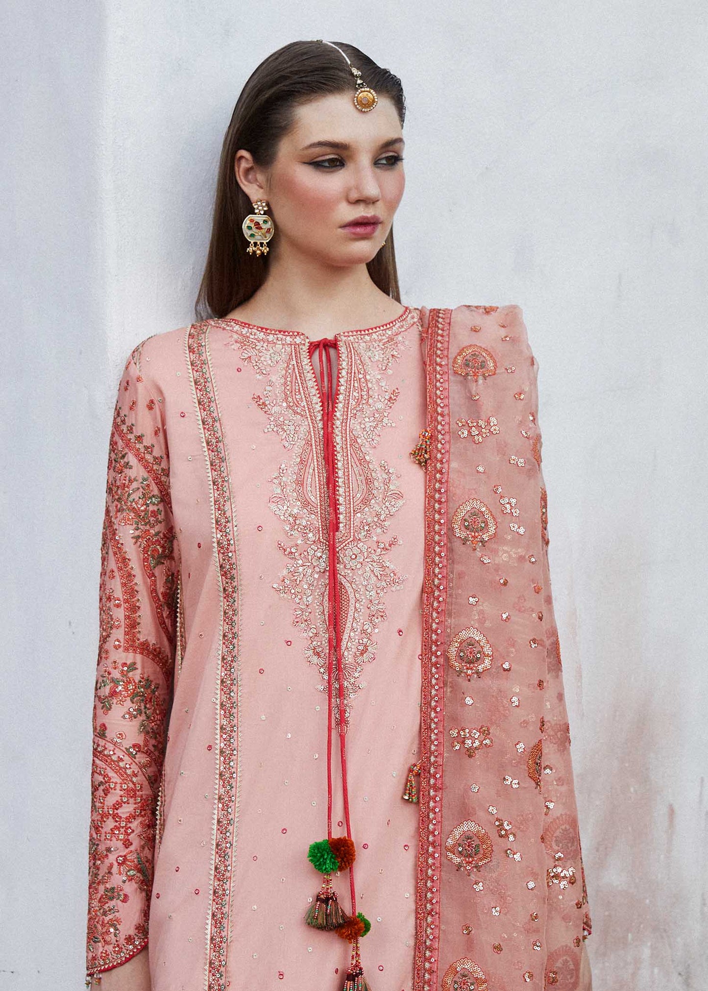Hussain Rehar | Peach Embroidered Lawn Sharara
