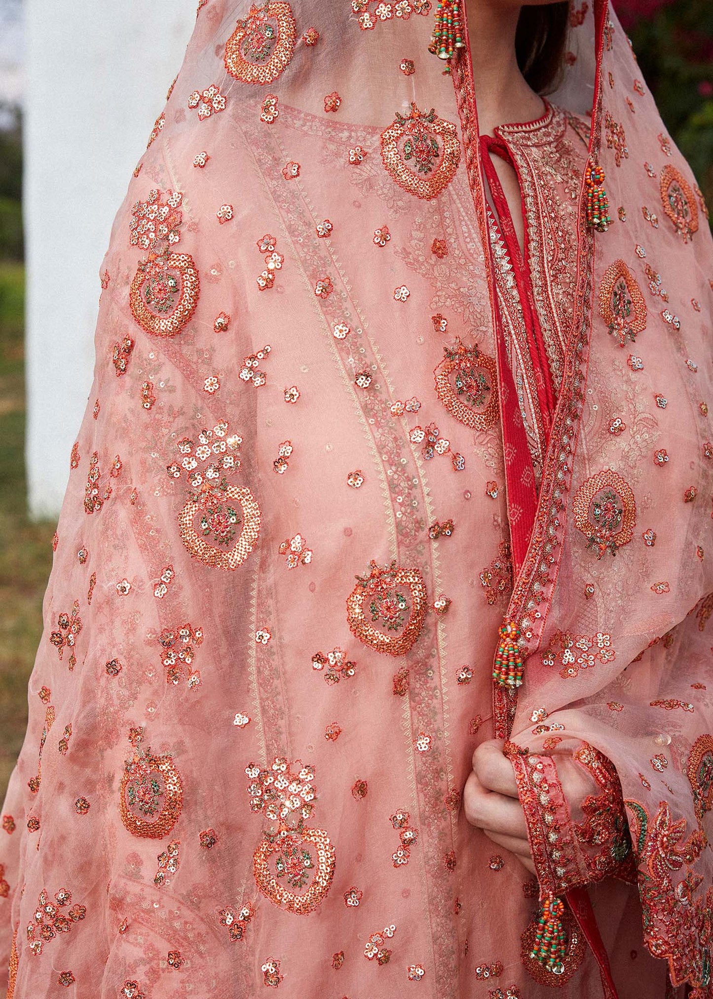 Hussain Rehar | Peach Embroidered Lawn Sharara