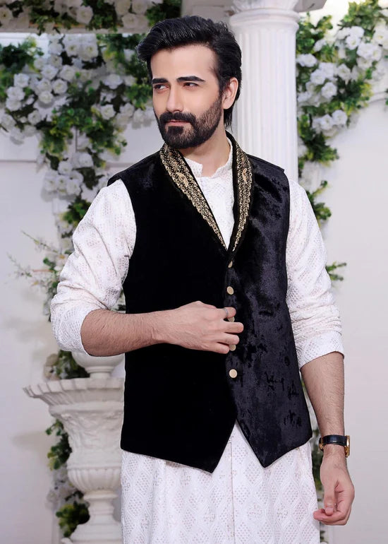 Noir Velvet Hand Embroidered Waistcoat