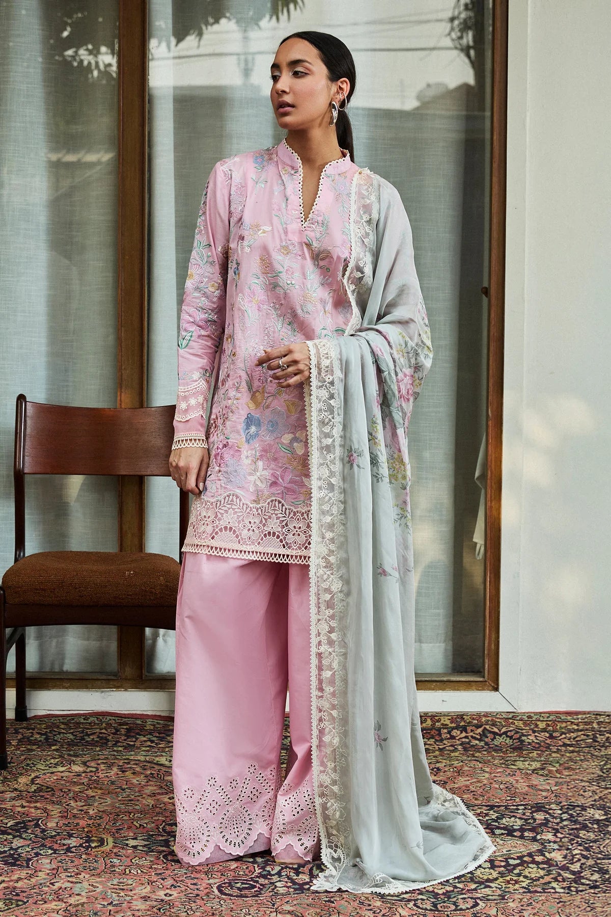 Zara ShahJahan | Pink Floral Embroidered Lawn Suit
