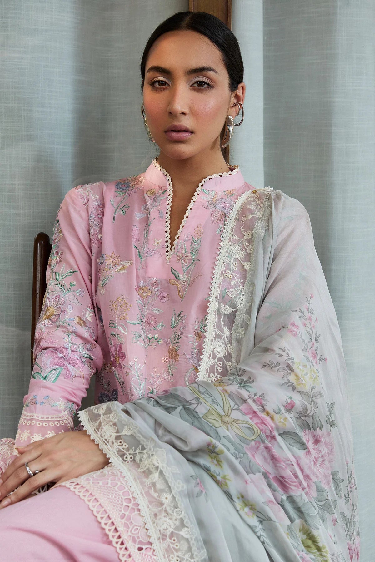 Zara ShahJahan | Pink Floral Embroidered Lawn Suit