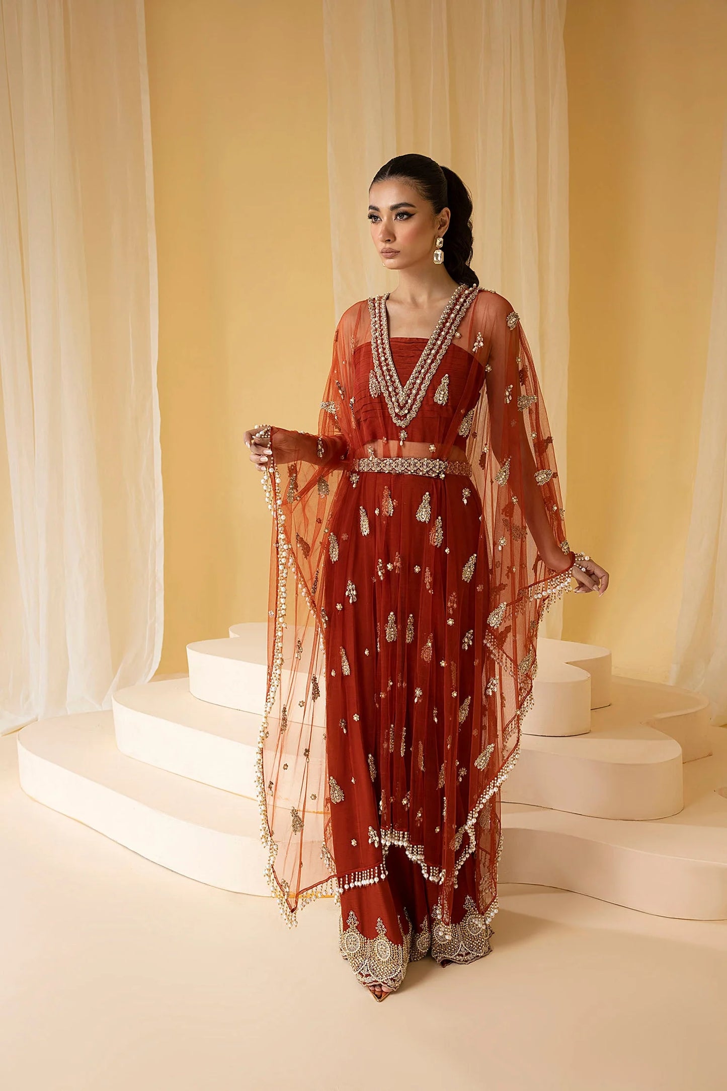 EDEN | Rust Net Embellished Kaftan