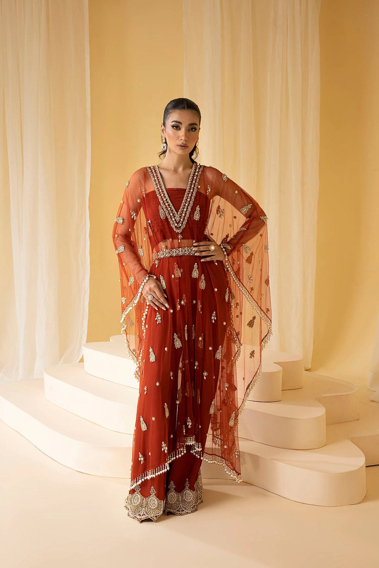 EDEN | Rust Net Embellished Kaftan