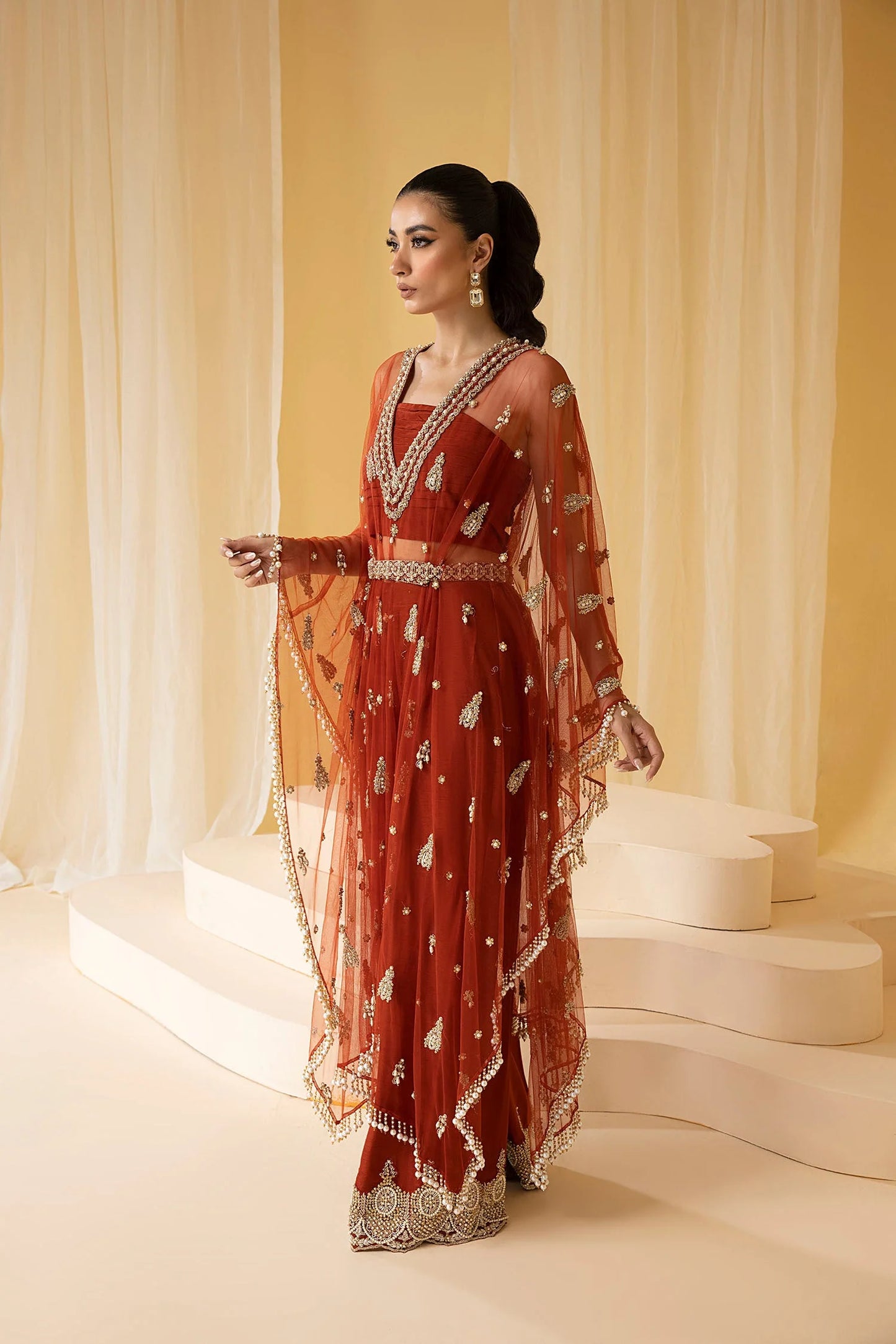 EDEN | Rust Net Embellished Kaftan
