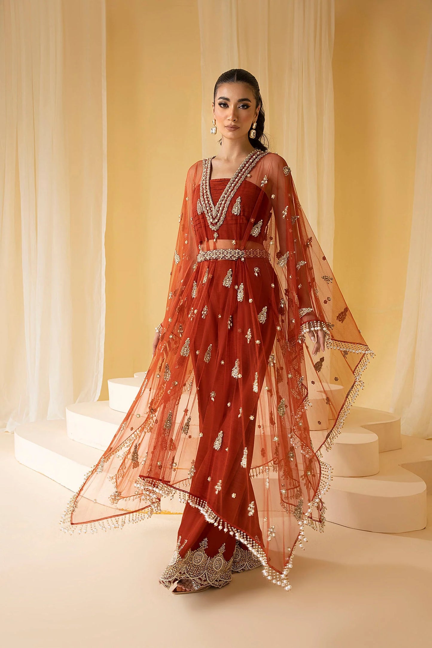 EDEN | Rust Net Embellished Kaftan