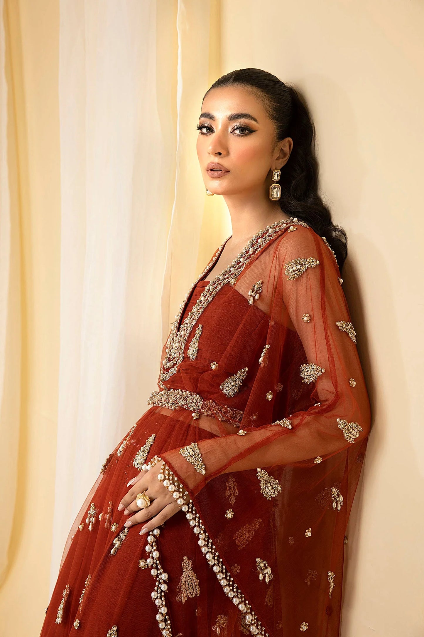 EDEN | Rust Net Embellished Kaftan