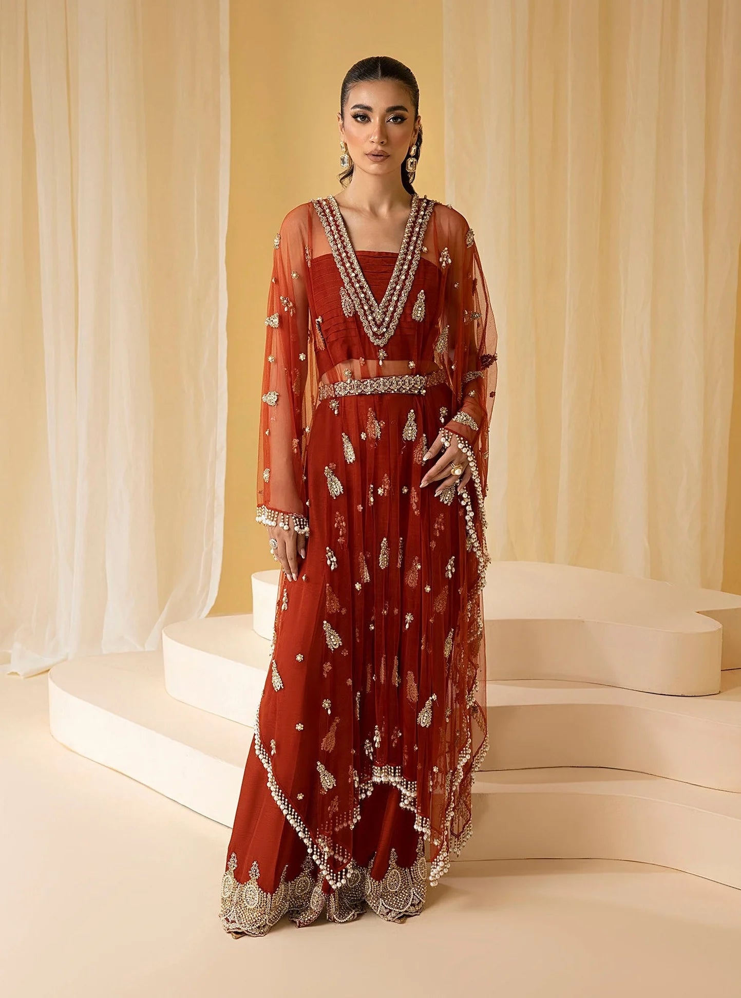EDEN | Rust Net Embellished Kaftan