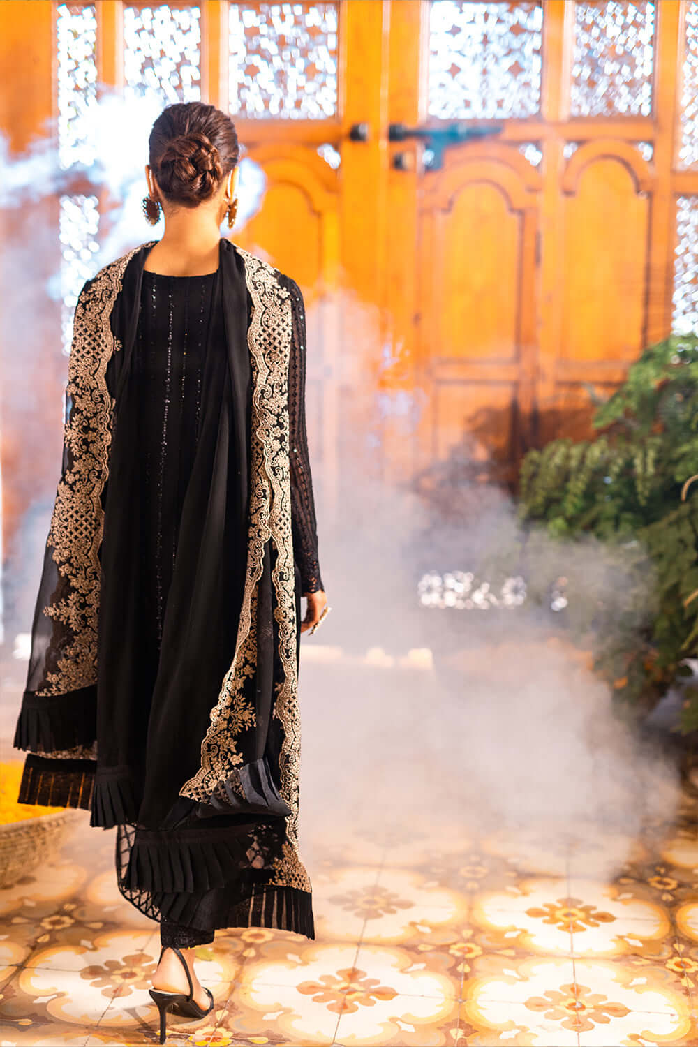 Onyx | Black Sequins Embroidered Chiffon Suit