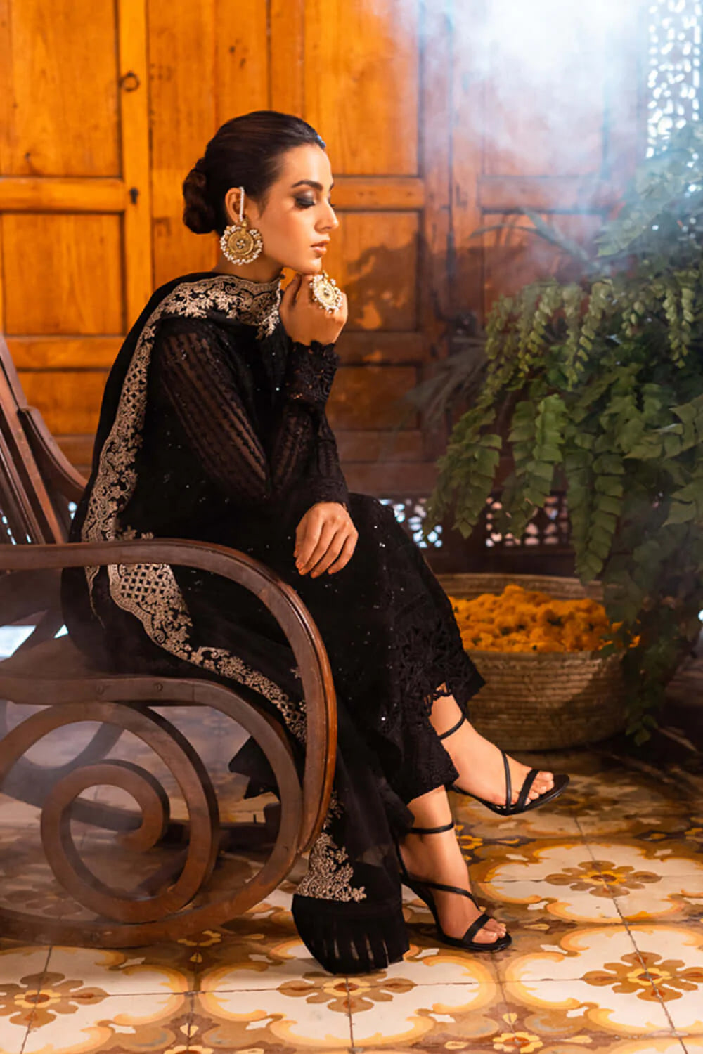 Onyx | Black Sequins Embroidered Chiffon Suit