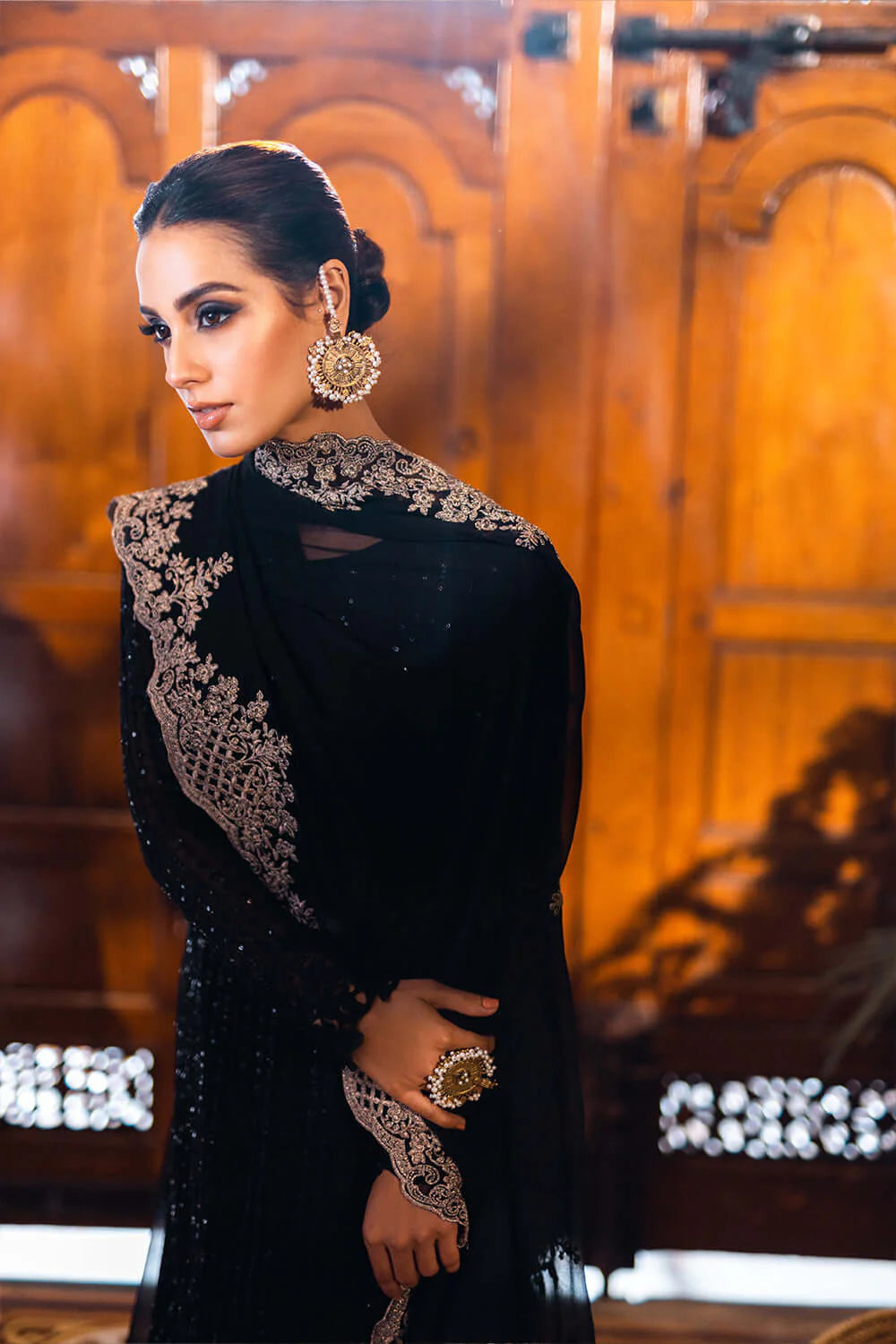 Onyx | Black Sequins Embroidered Chiffon Suit