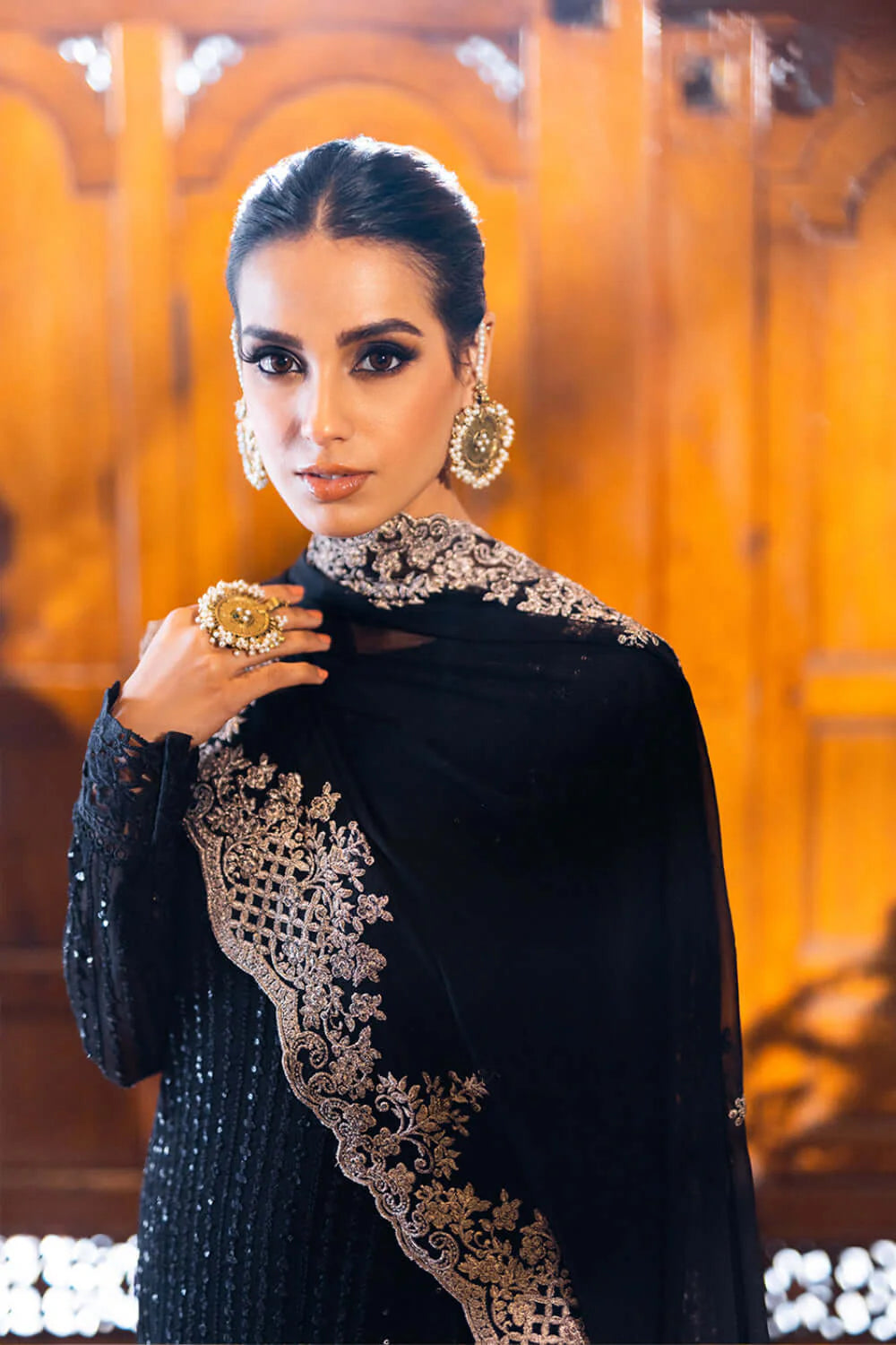 Onyx | Black Sequins Embroidered Chiffon Suit
