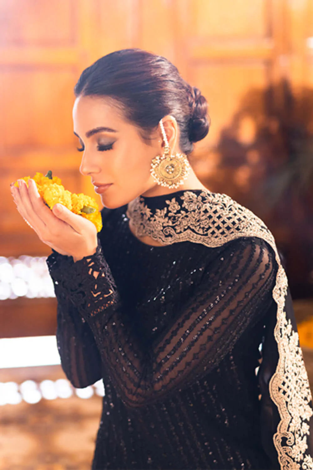 Onyx | Black Sequins Embroidered Chiffon Suit