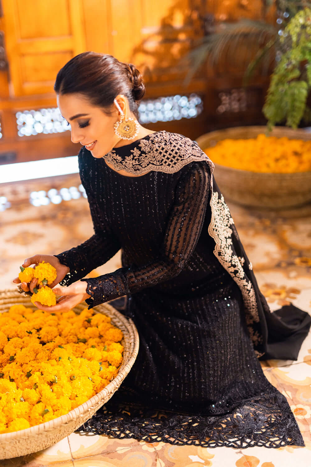 Onyx | Black Sequins Embroidered Chiffon Suit