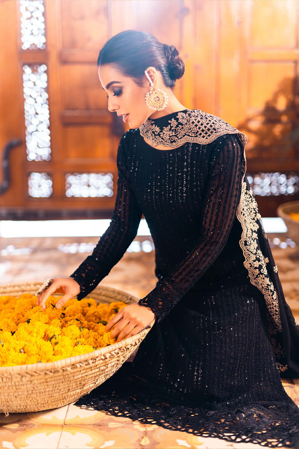 Onyx | Black Sequins Embroidered Chiffon Suit