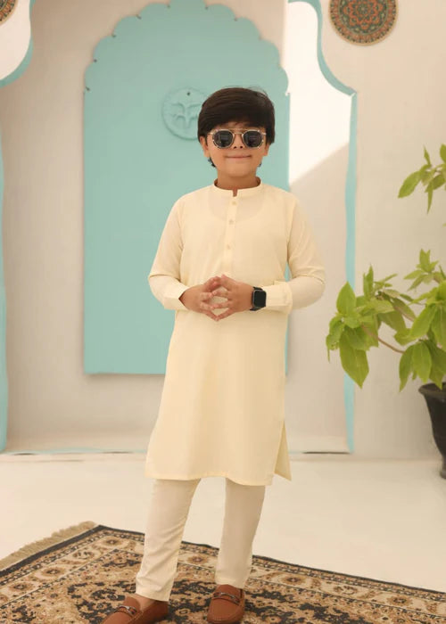 2 Piece | Boys Pale Yellow Kurta Pajama