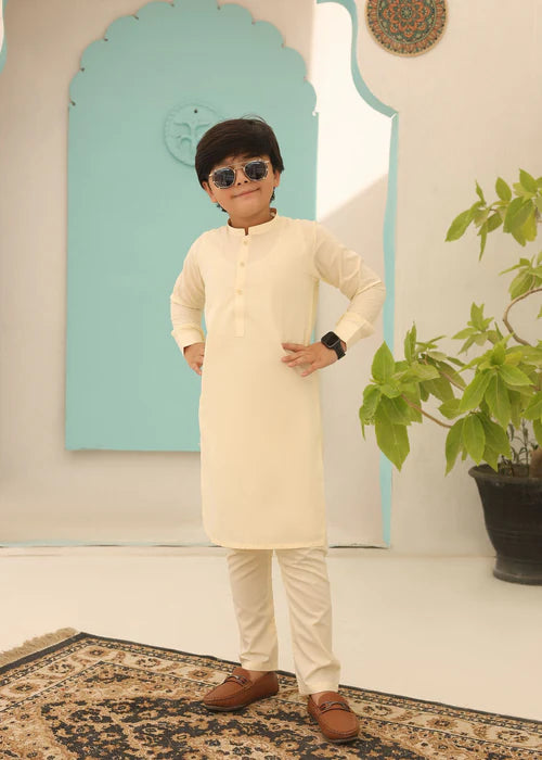 2 Piece | Boys Pale Yellow Kurta Pajama