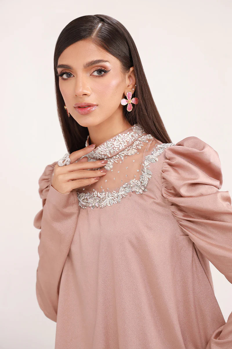 Pastel Brown | Chiffon Peplum Embellished Co Ord Set