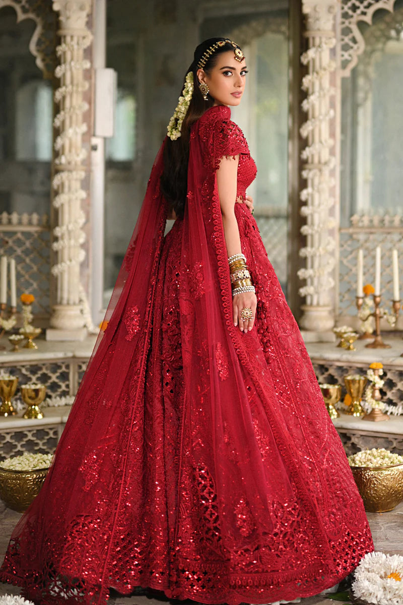 Qalamkar | Red Raw Silk Hand Embroidered Lehenga