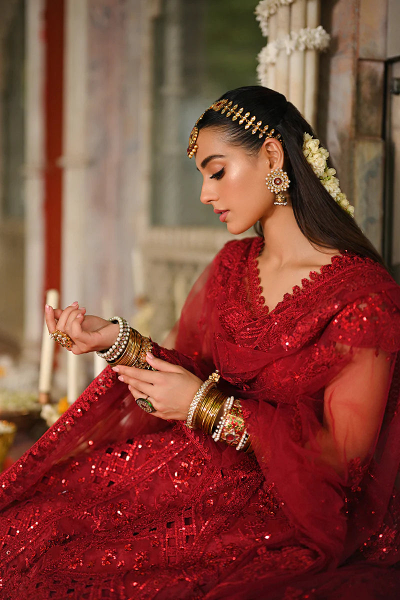 Qalamkar | Red Raw Silk Hand Embroidered Lehenga