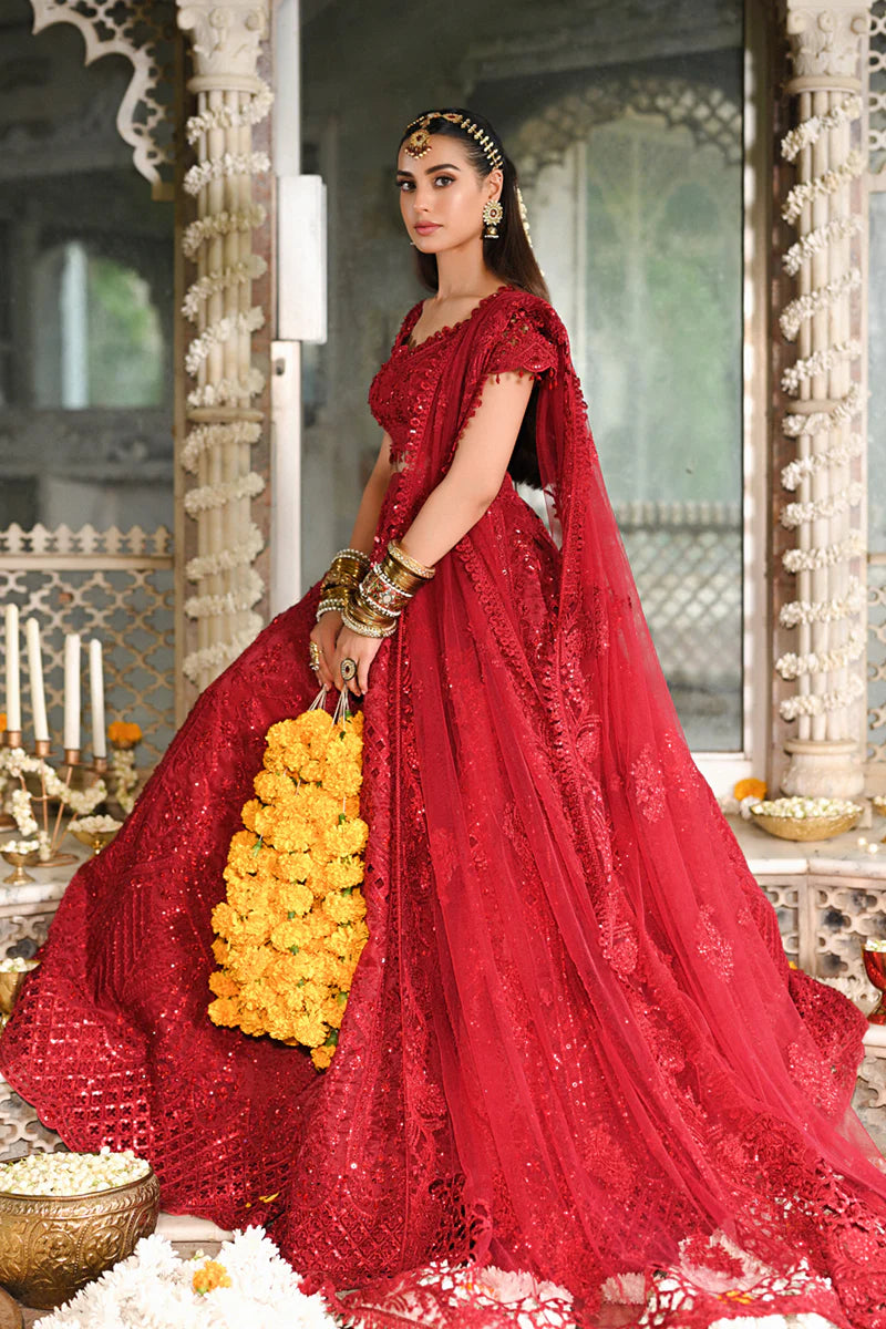 Qalamkar | Red Raw Silk Hand Embroidered Lehenga