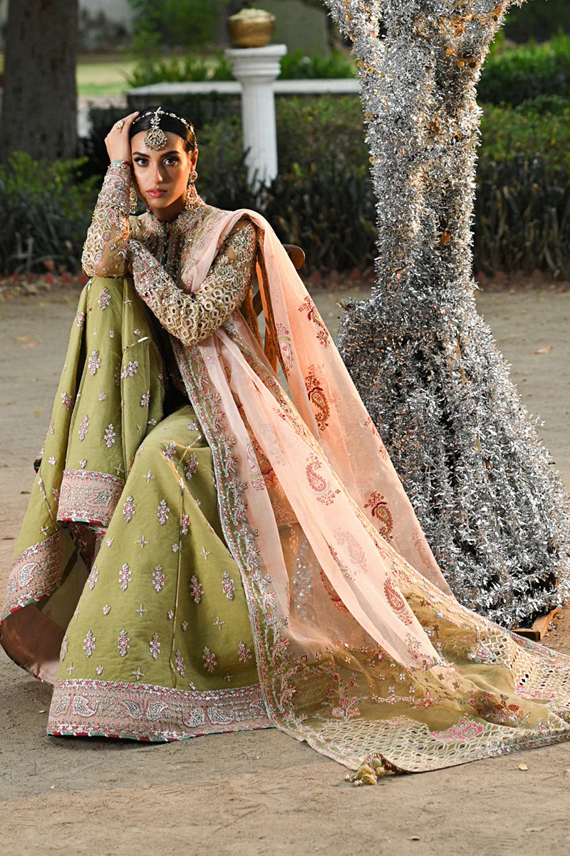 Qalamkar | Pistachio Green Net Embroidered Sharara