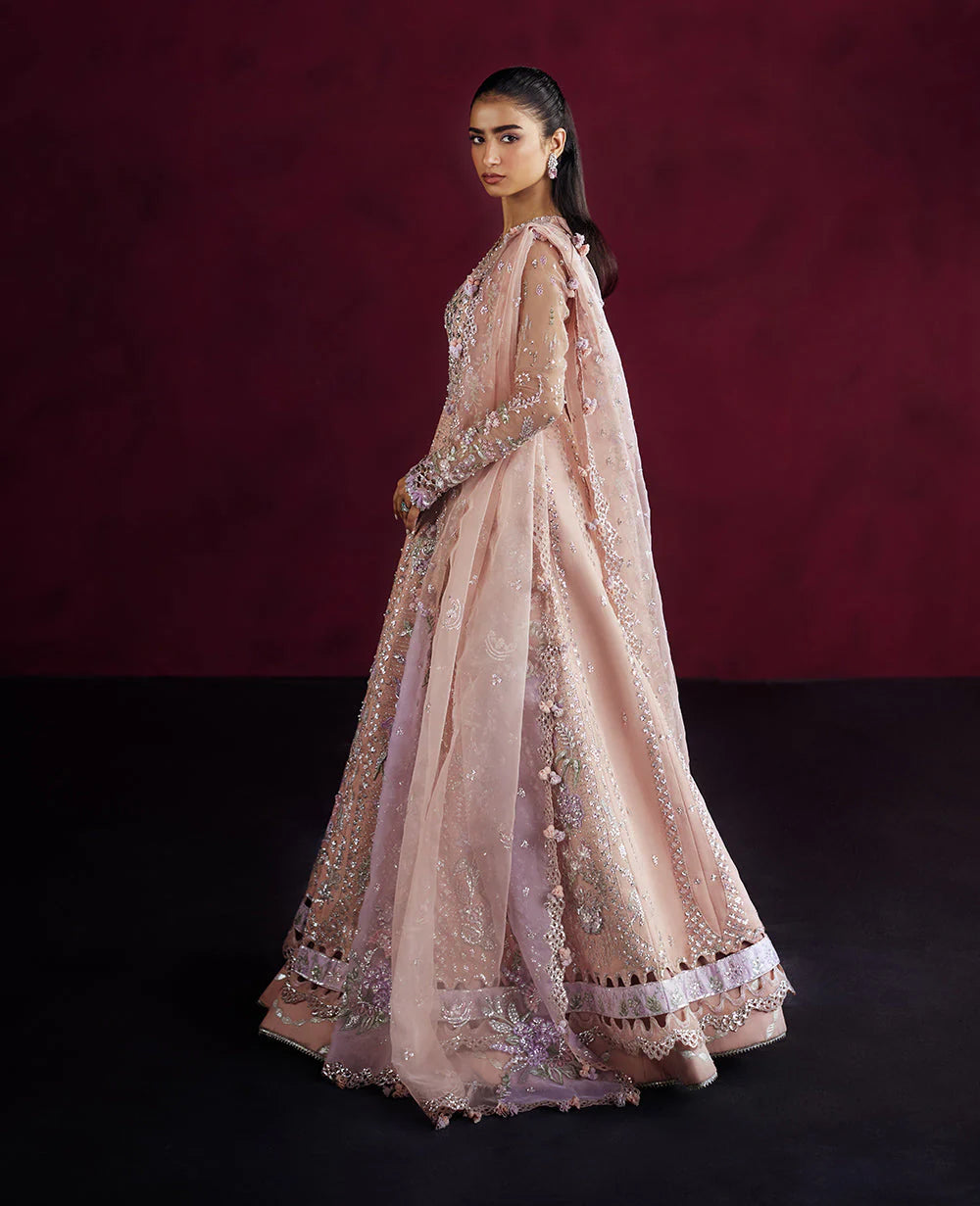 Osra | Blush Pink Organza Hand Embellished Lehenga