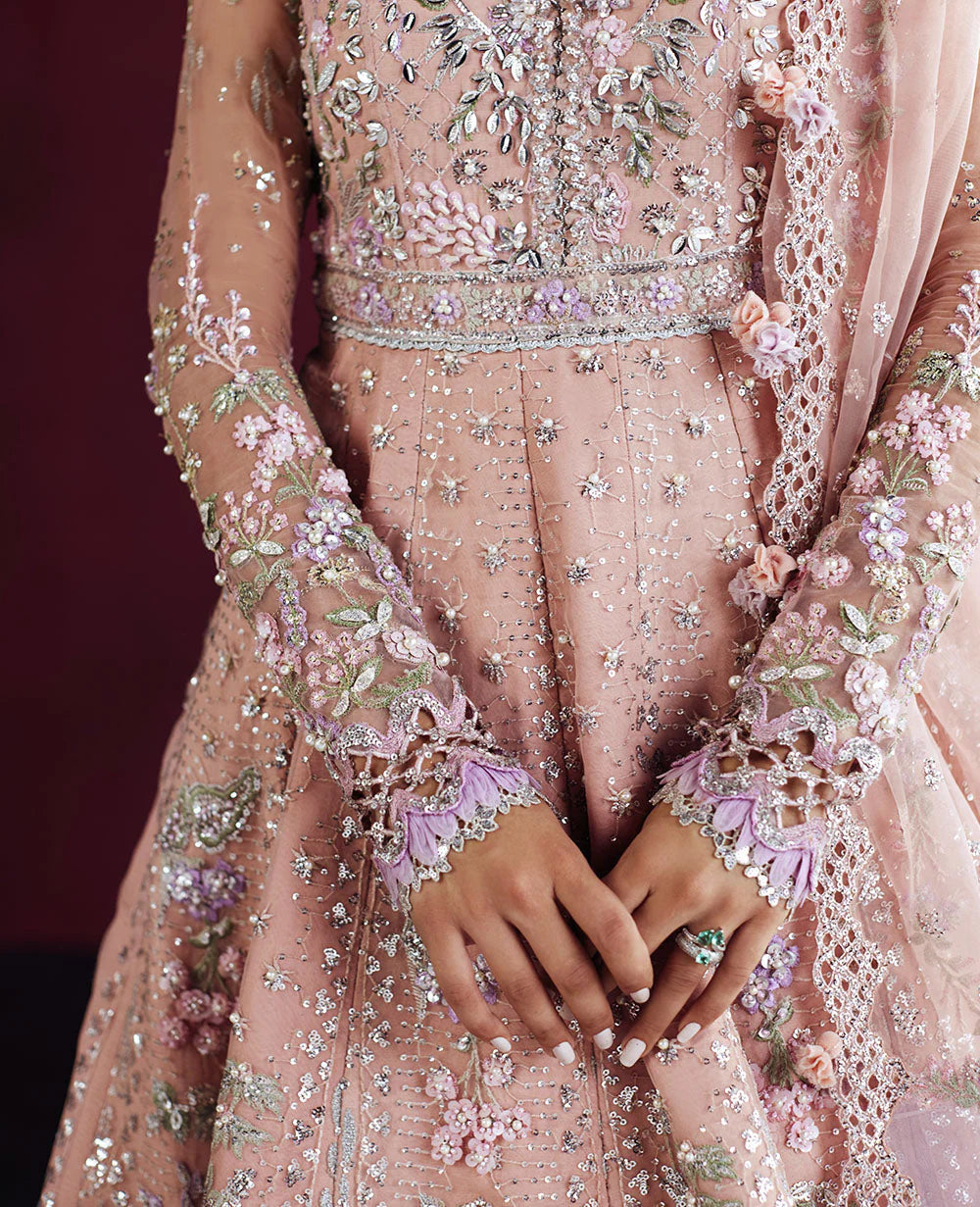 Osra | Blush Pink Organza Hand Embellished Lehenga