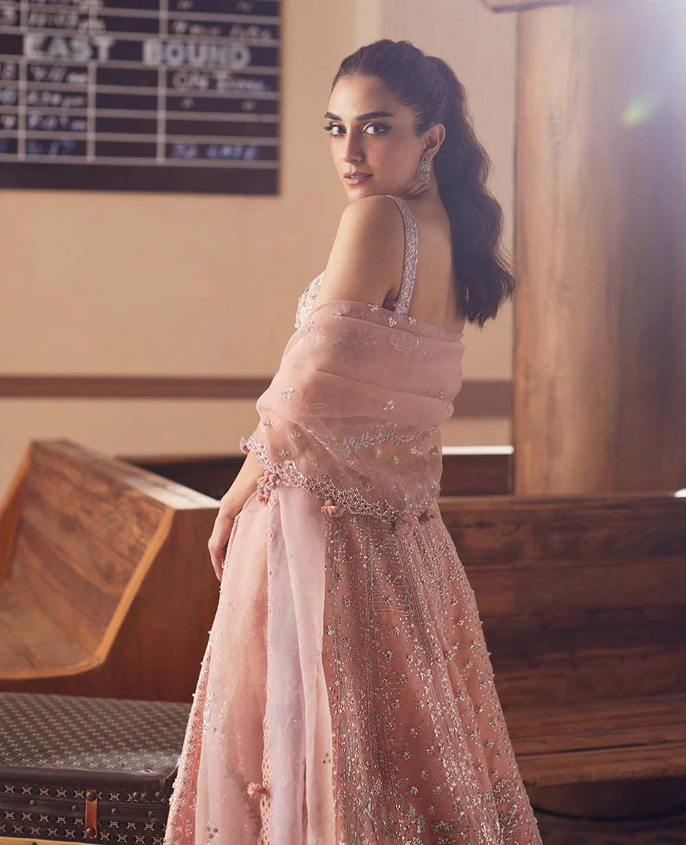 Osra | Blush Pink Organza Hand Embellished Lehenga