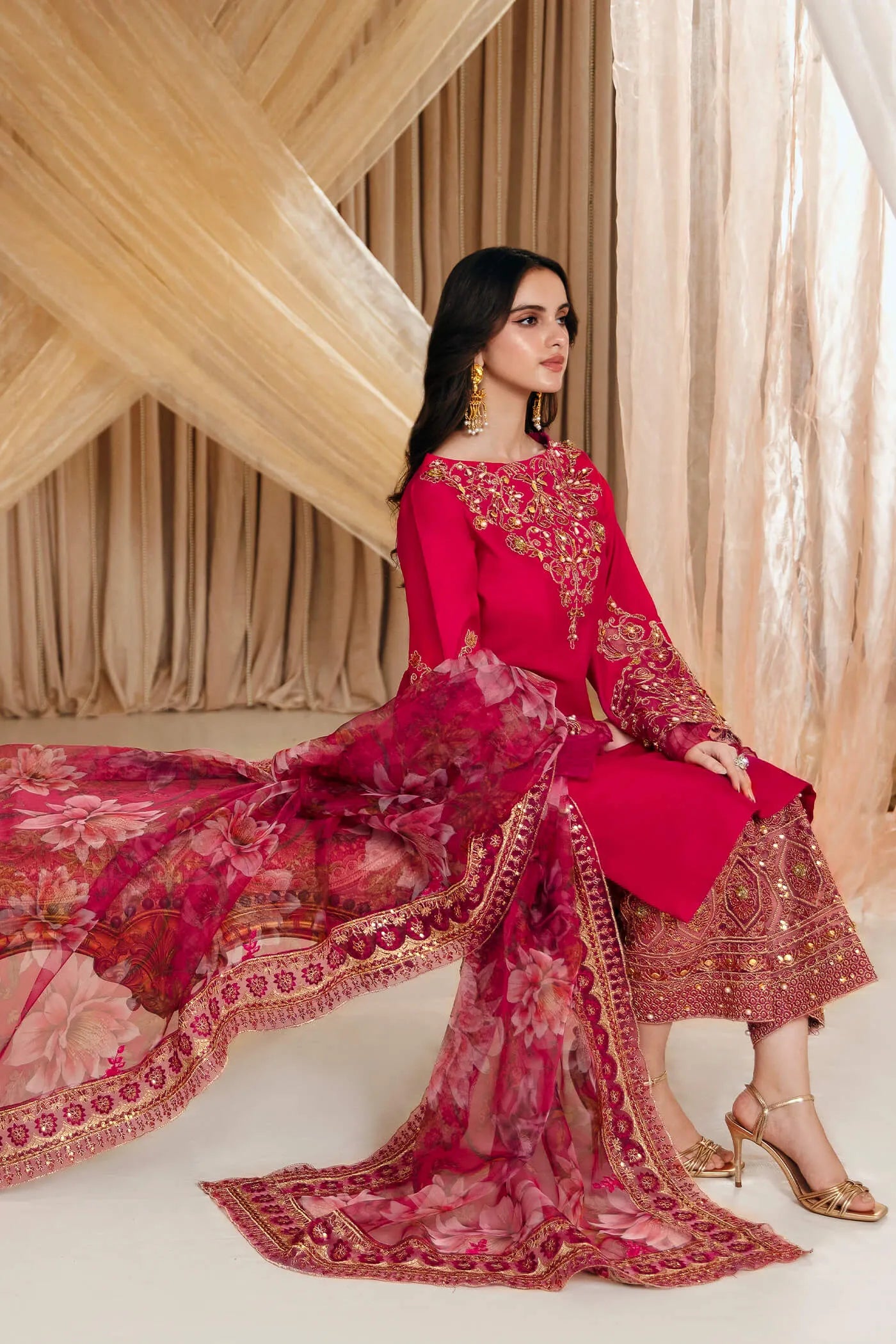 Radiant Bloom | Embellished Premium Silk Suit