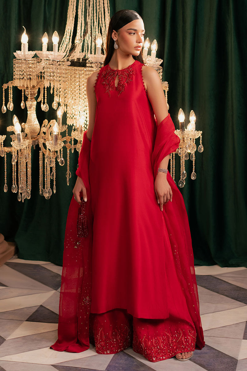 Ravira | Red Korean Silk Embellished Suit