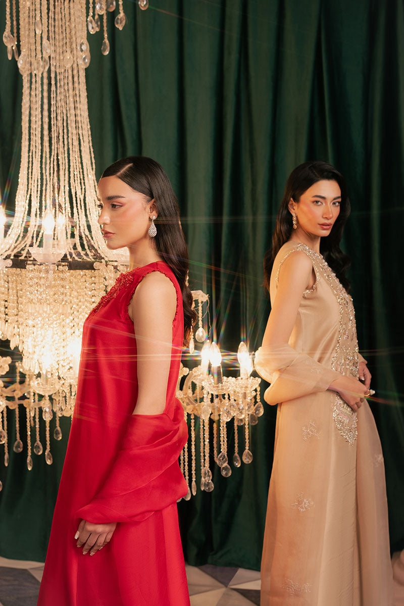 Ravira | Red Korean Silk Embellished Suit