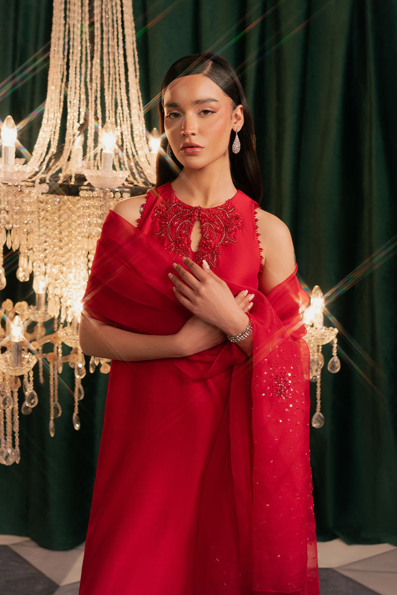 Ravira | Red Korean Silk Embellished Suit