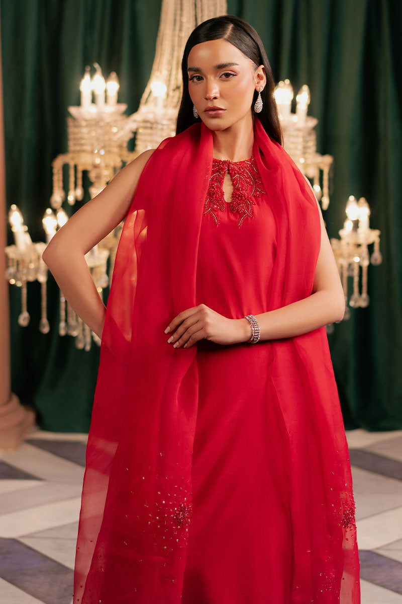 Ravira | Red Korean Silk Embellished Suit