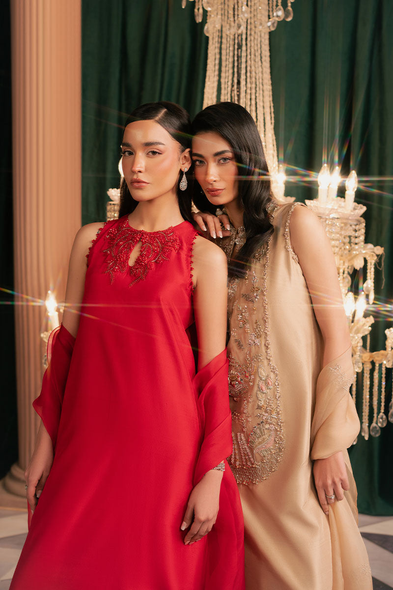 Ravira | Red Korean Silk Embellished Suit