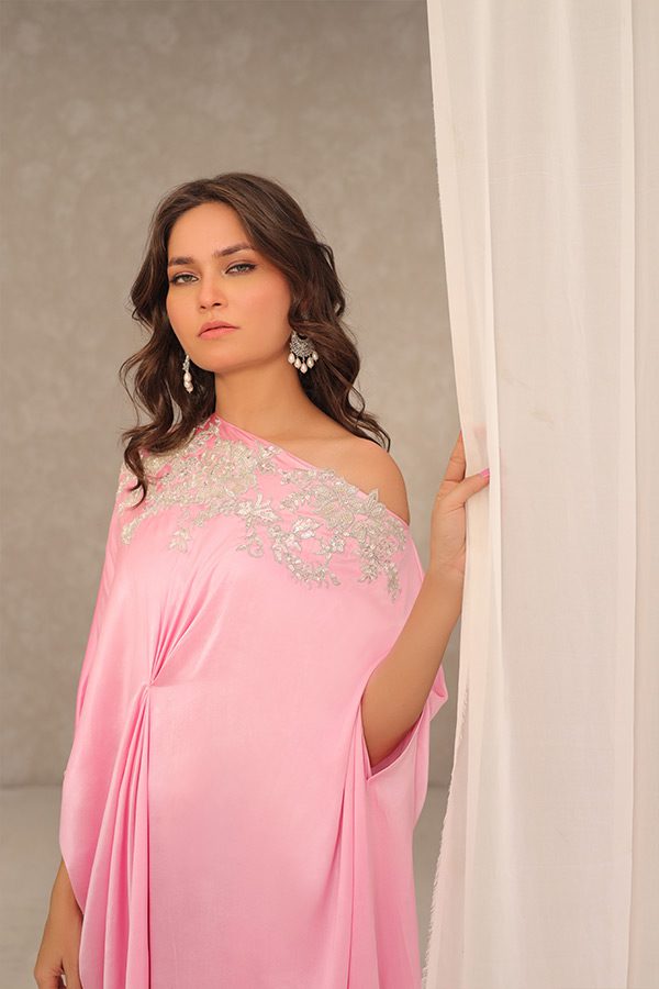 Rosalie | Pink Silk Hand Embellished Kaftan