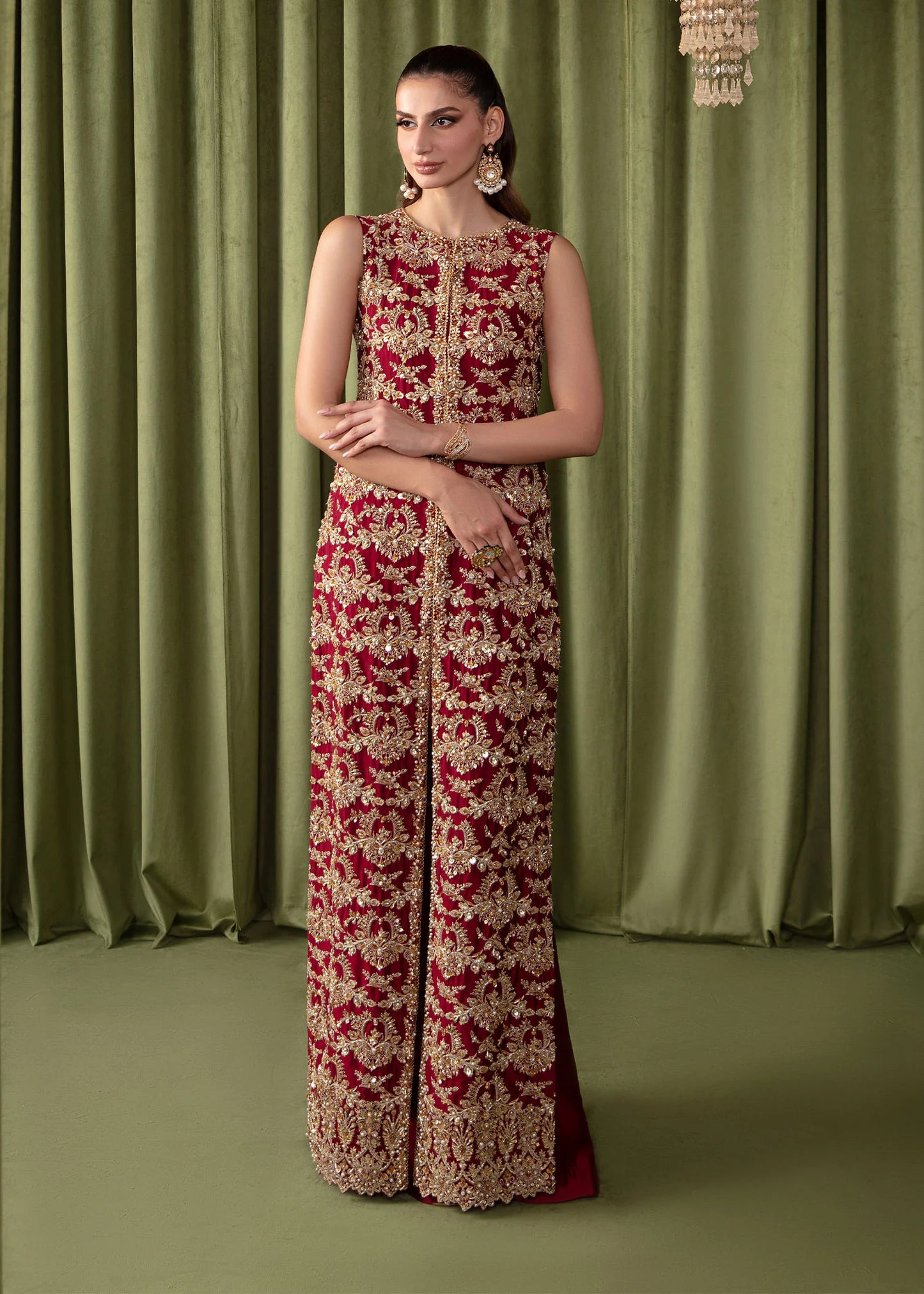 Ruby | Red Tissue Silk Embellished Set