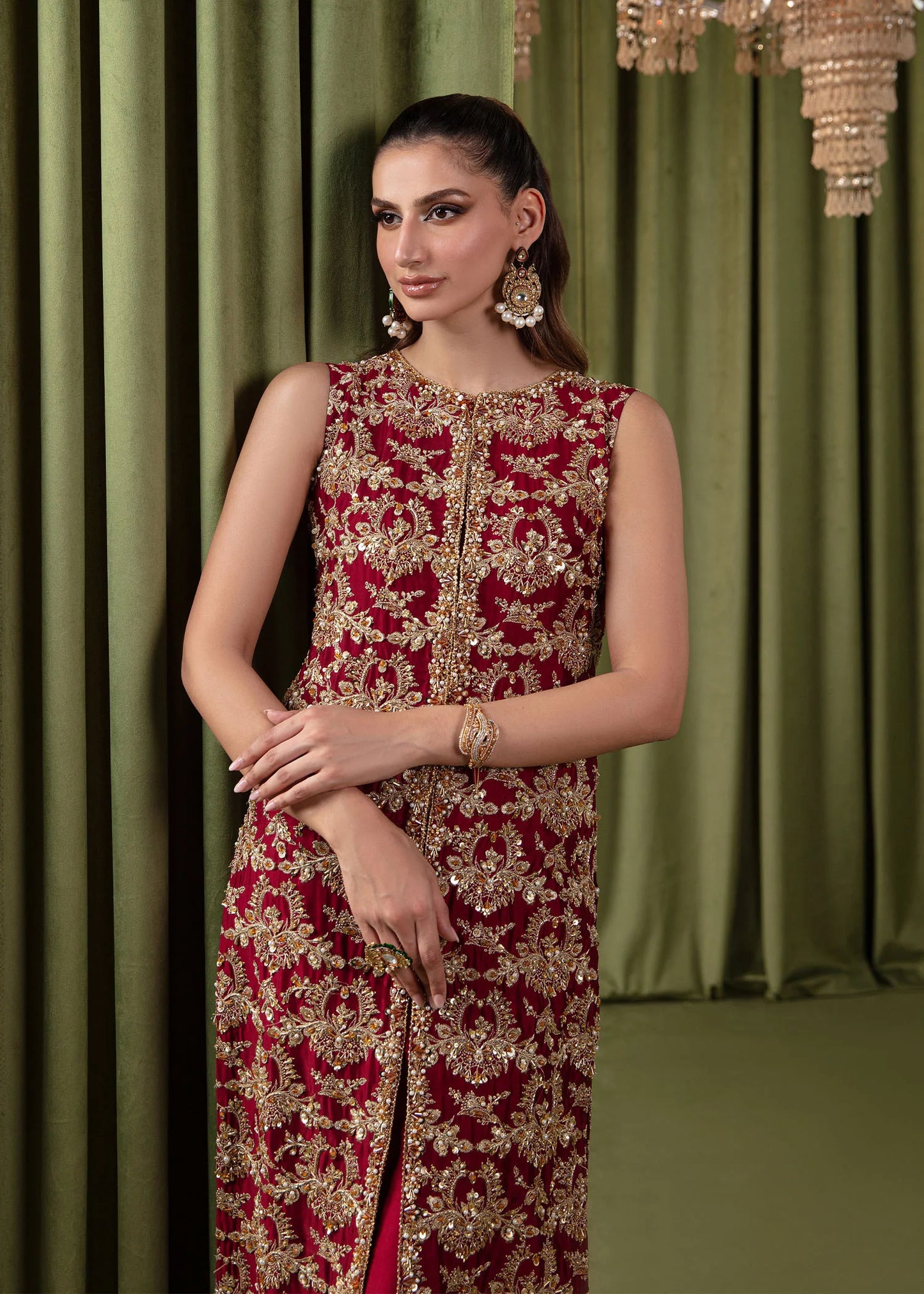 Ruby | Red Tissue Silk Embellished Set
